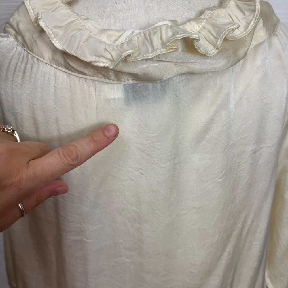 Never a Wallflower Saint & Sinner Cream Ruffled Tie Neck Silk Blouse‎